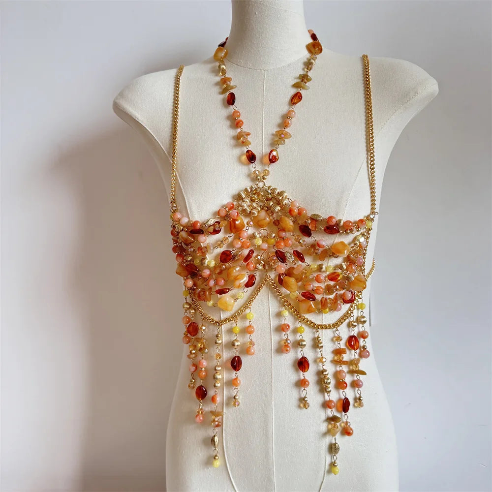 Bralette Harness Beaded Knitted Festival Party Top