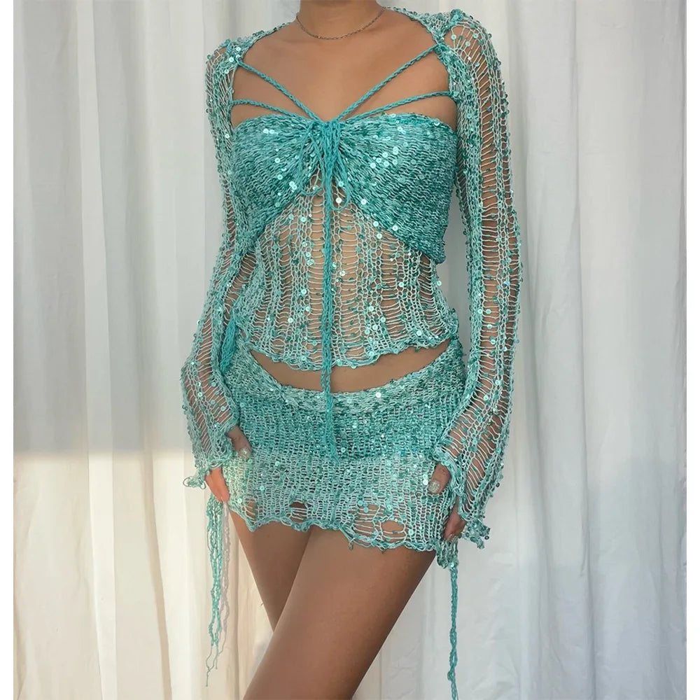 Crochet  2-Piece Mini Skirt Set