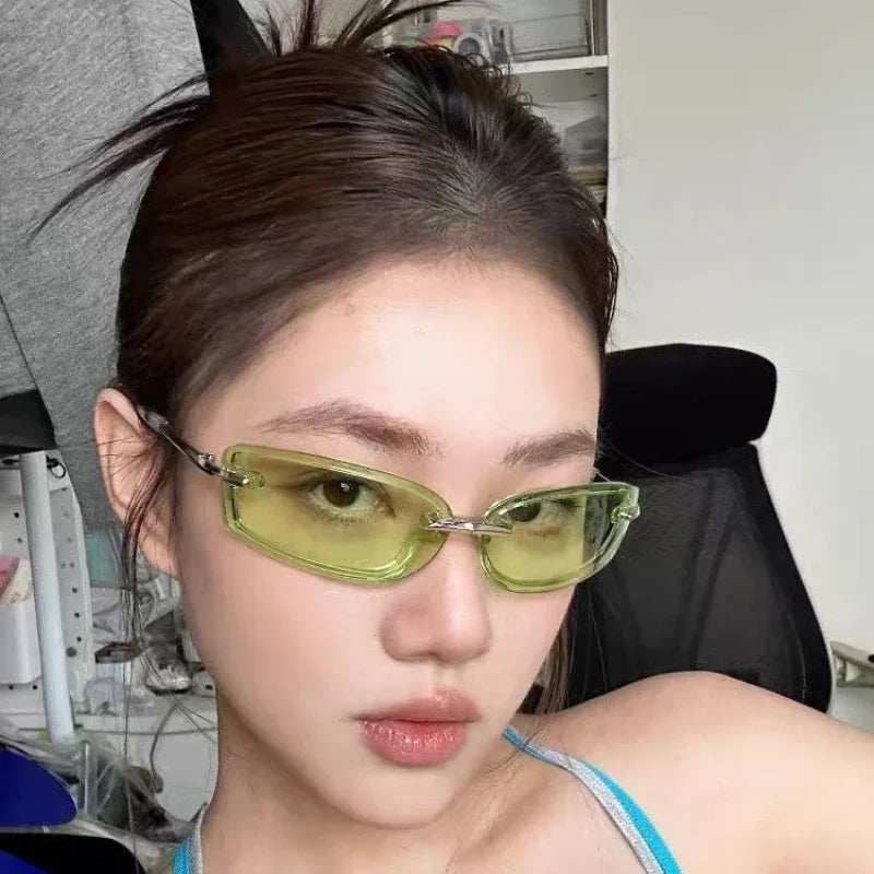 Rimless Rectangle Sunglasses Signature Y2K Aesthetic