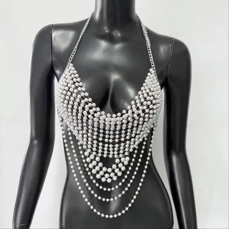 Festival Top With Pearl And Silver Chain Strands