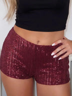 Sequin Shorts With High Shine Low Rise Elastic Waistband