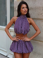 Two Piece Backless Halter Set With Tailored Skirt