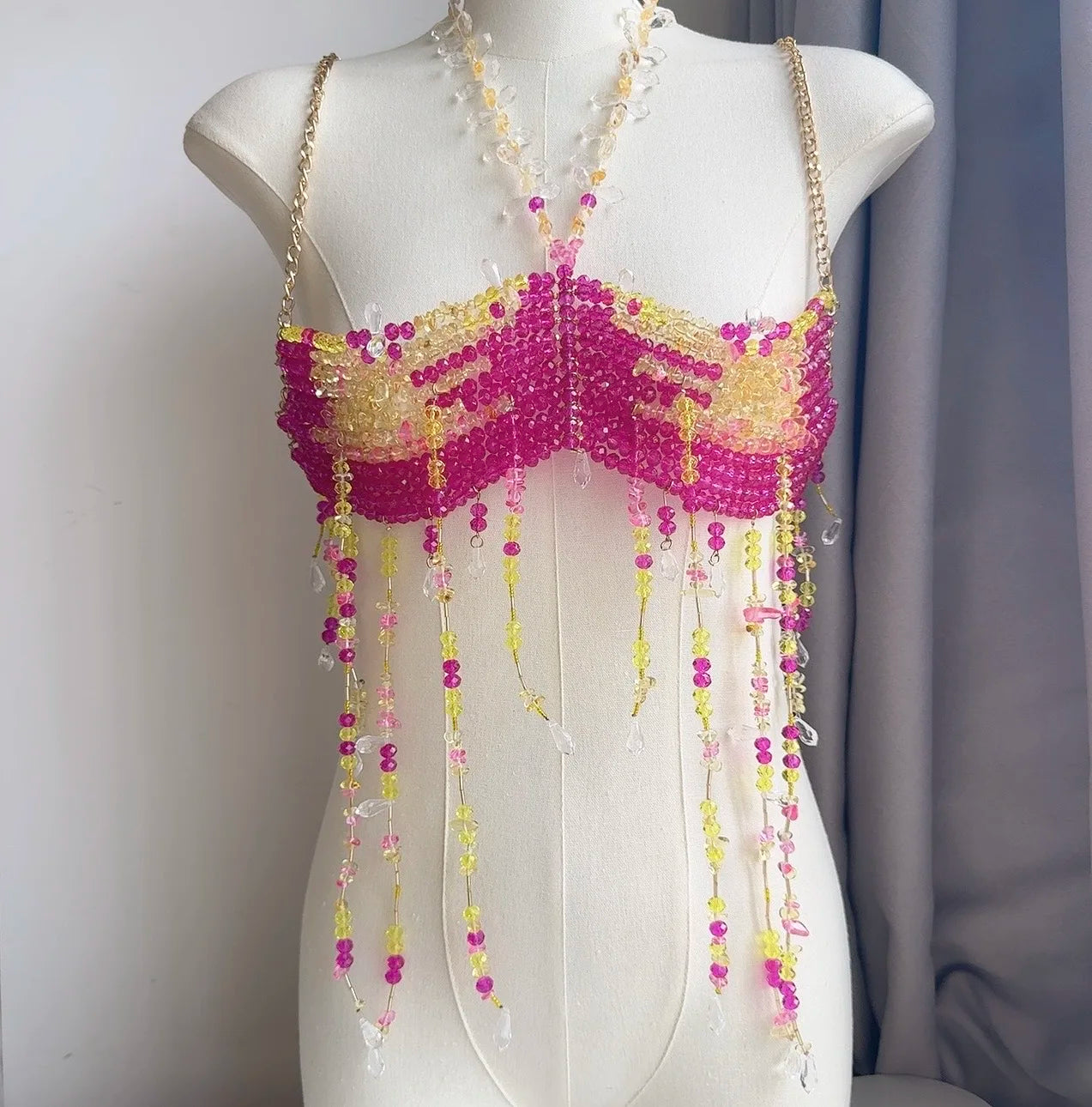 Bralette Harness Beaded Knitted Festival Party Top