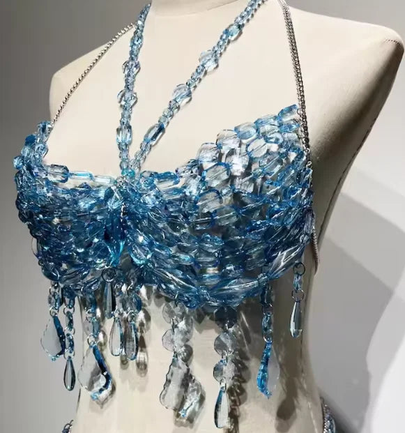 Bralette Harness Beaded Knitted Festival Party Top
